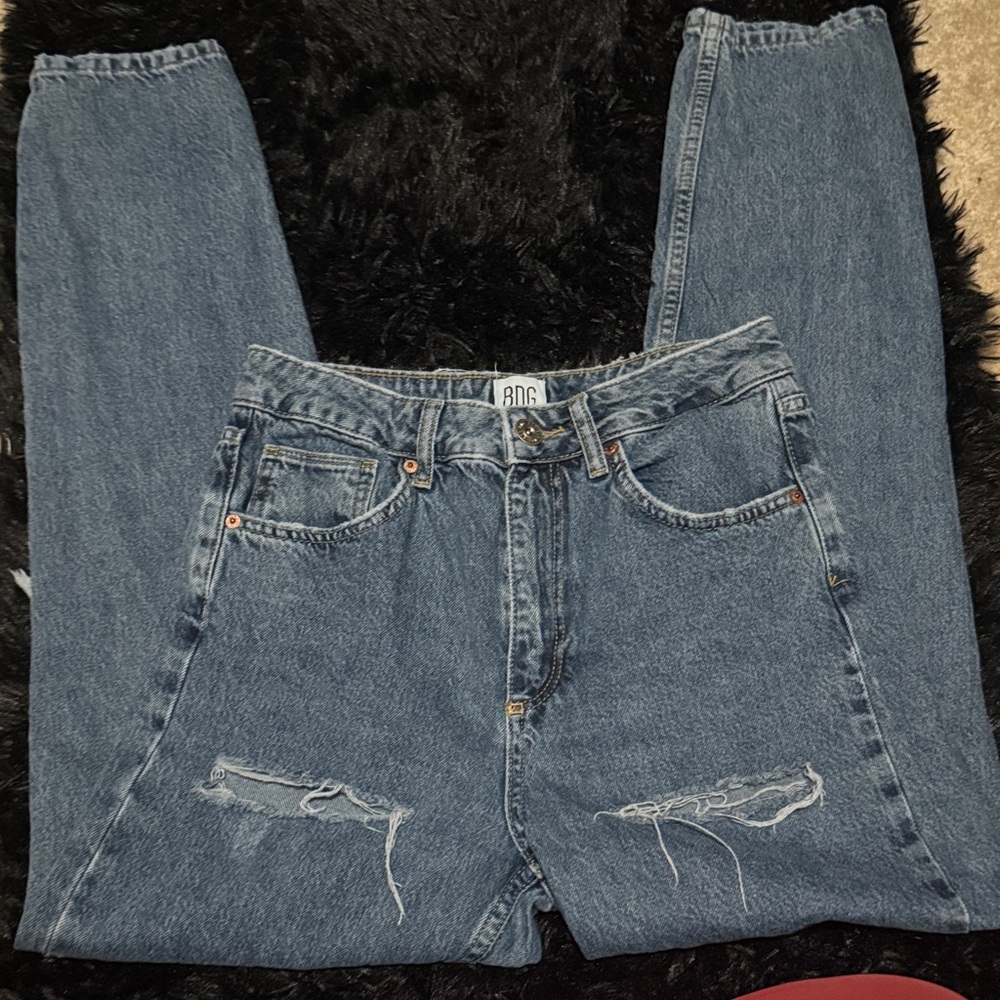 BDG Women's Blue Distressed Relaxed Mom Jeans
